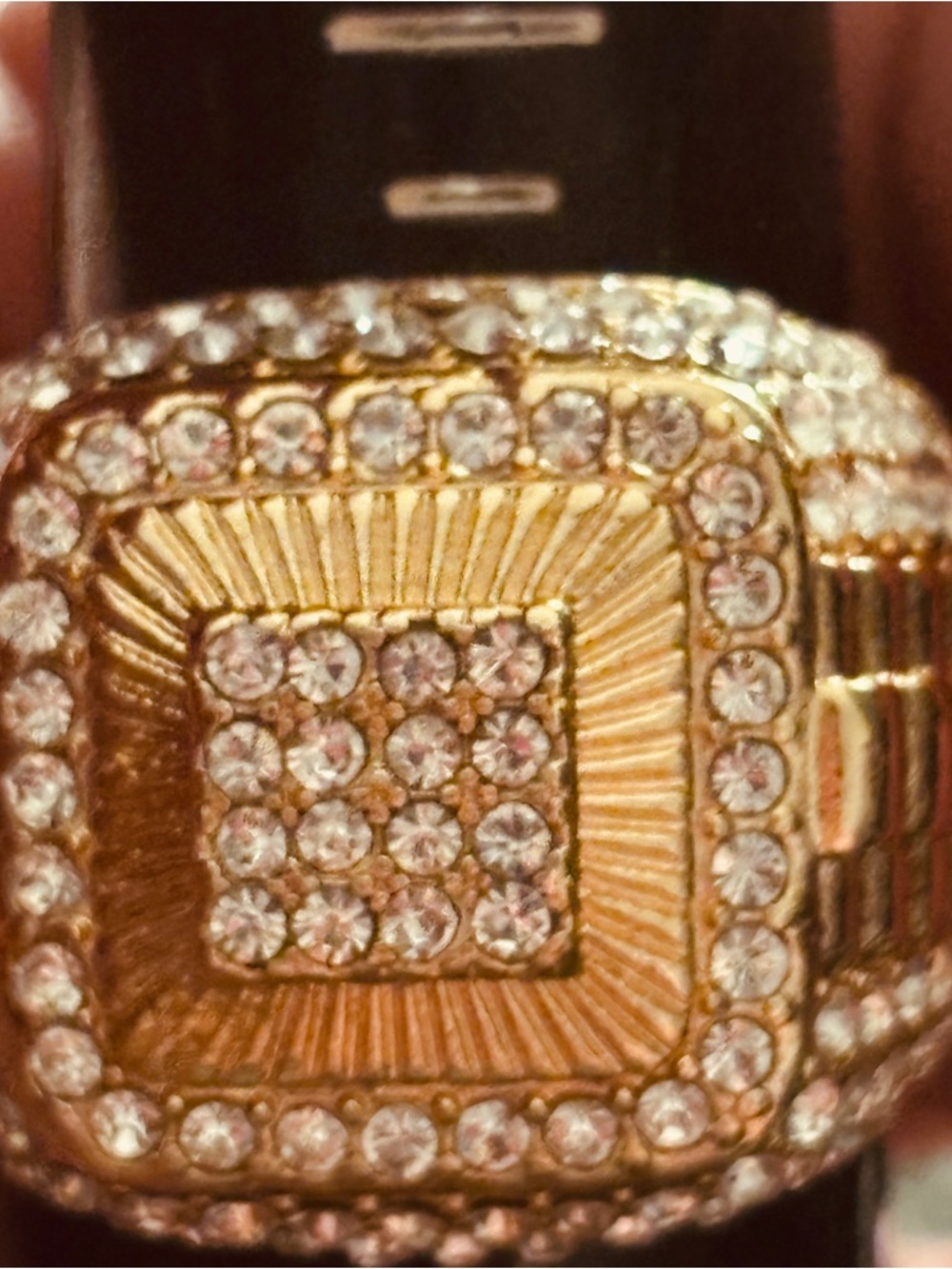 Gold-Tone Bling Phone Ring Holder with Clear Crystals-Size 10
